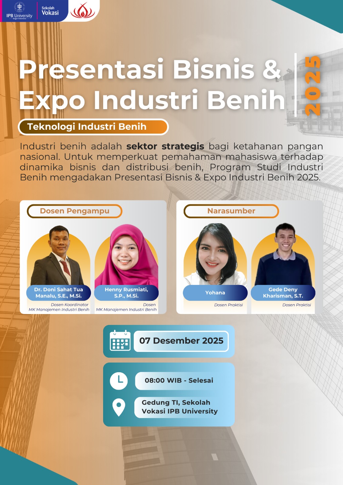 Direktur PT Bukitmas Agritech International Menjadi Dosen Tamu dan Juri  Presentasi dan Expo Industri Benih 2025  Sekolah Vokasi IPB